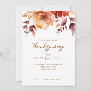 Invitación Fiesta de Acción de Gracias floral otoñal elegante