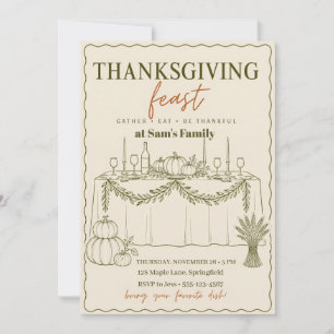 Invitación Fiesta de Acción de Gracias Mesa de Cena Arte de L