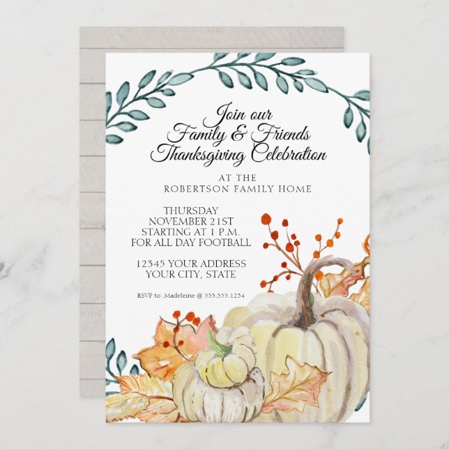 Invitación Fiesta de Acción de Gracias Rustic Fall Leaf en Ca (Anverso / Reverso)