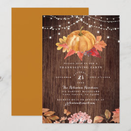 Invitación Fiesta de Acción de Gracias Rustic Wood & String L