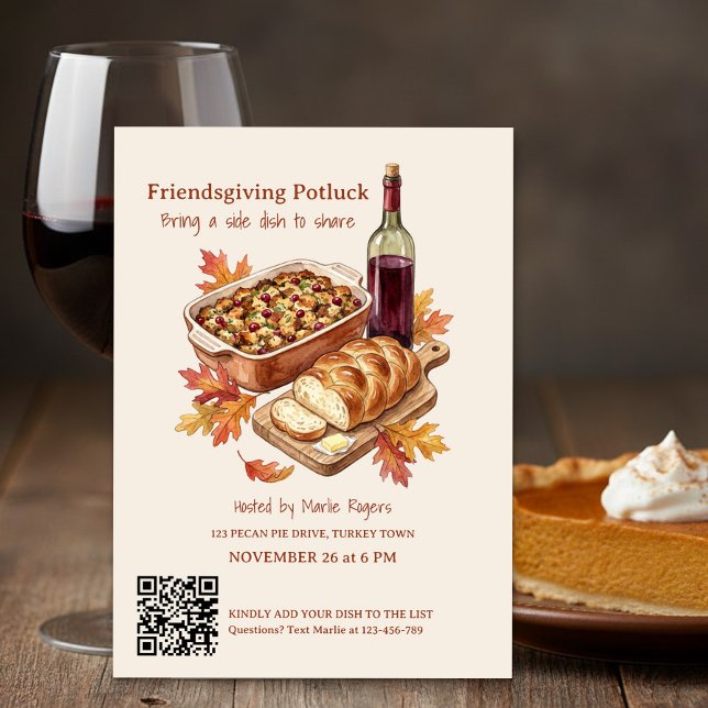 Invitación Fiesta de Acción de Gracias Rústica Potluck (Friendsgiving Potluck Thanksgiving Invitation by Darling & May)