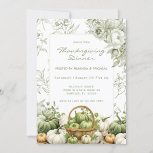 Invitación Fiesta de Acción de Gracias Sage Green Floral Vint