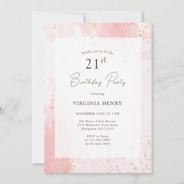 Invitación Fiesta de acuarela 21º cumpleaños (Anverso)