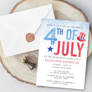 Invitación Fiesta de acuarela azul de presupuesto de 4 de jul