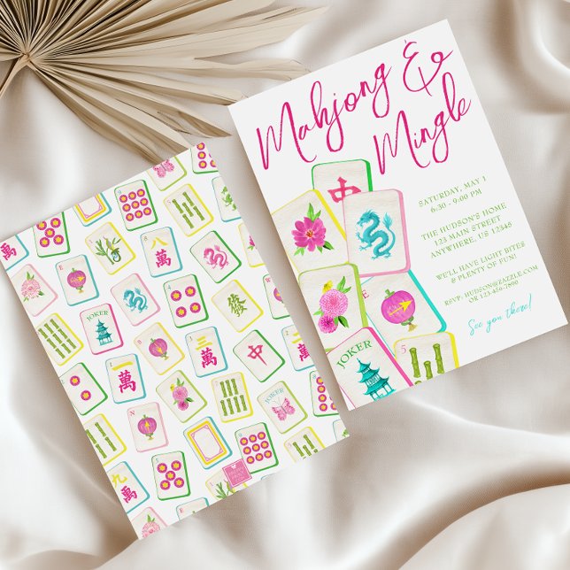 Invitación Fiesta de acuarela brillante Mahjong Tiles (Subido por el creador)