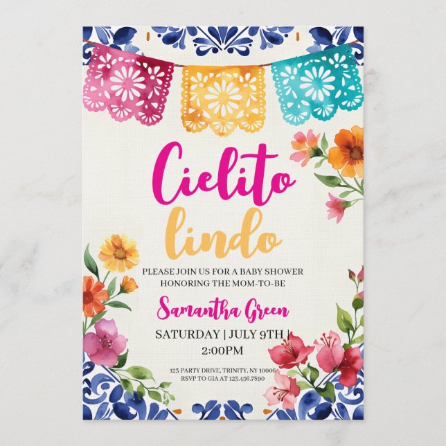 Invitación Fiesta de Acuarela Cielito Lindo Baby Shower (Anverso)