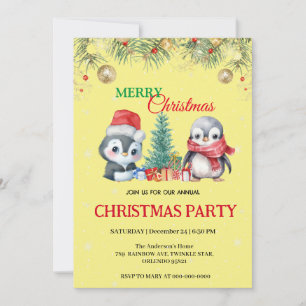 Invitación Fiesta de acuarela de vacaciones de pingüino de Sa