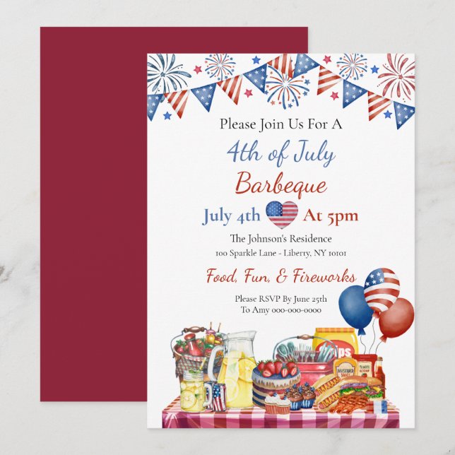 Invitación Fiesta de Acuarela del 4 de Julio  (Anverso / Reverso)