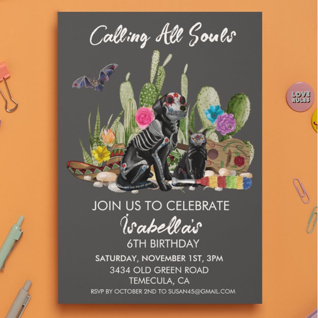 Invitación Fiesta de acuarela del Día de los Muertos (Subido por el creador)