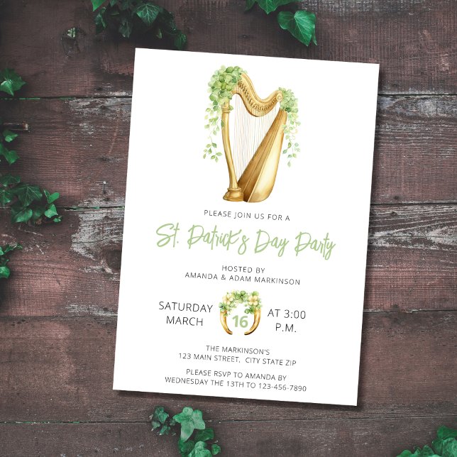 Invitación Fiesta de acuarela del Día de los Patrones de Harp (Subido por el creador)