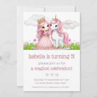 Invitación Fiesta de acuarela floral Princesa y unicornio