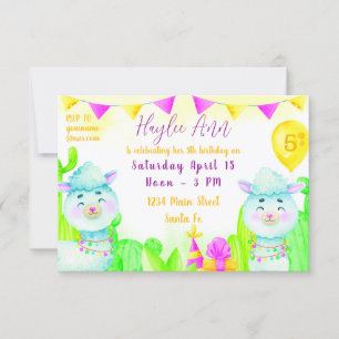 Invitación Fiesta de acuarela Llamas fiesta de cumpleaños 5 d
