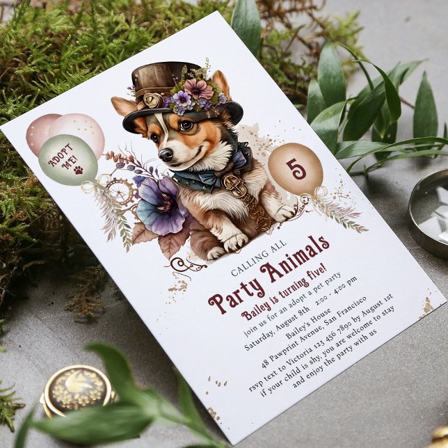 Invitación Fiesta de adopción de cachorros Steampunk para el  (Subido por el creador)