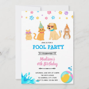 Invitación fiesta de adopción de mascotas en la piscina