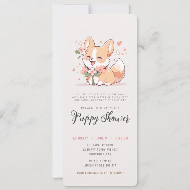 Invitación fiesta de adopción de perro ducha de cachorro corg (Anverso)