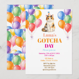 Invitación Fiesta de adopción día de Gotcha Gato Calico Masco