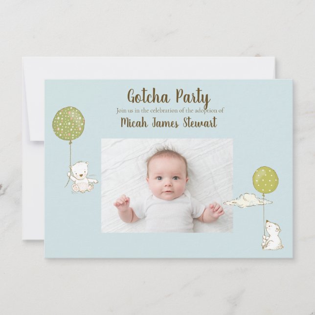 Invitación Fiesta de adopción "Gotcha" Fiesta para la persona (Anverso)