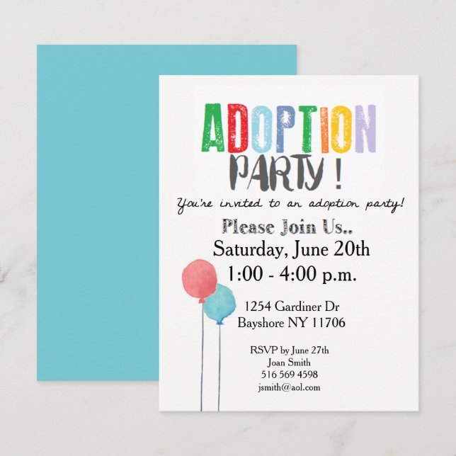 Invitación Fiesta de Adopción Invita (Anverso / Reverso)