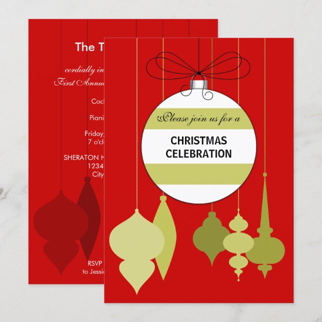 Invitación Fiesta de Adornos Elegantes de Navidad (Anverso / Reverso)