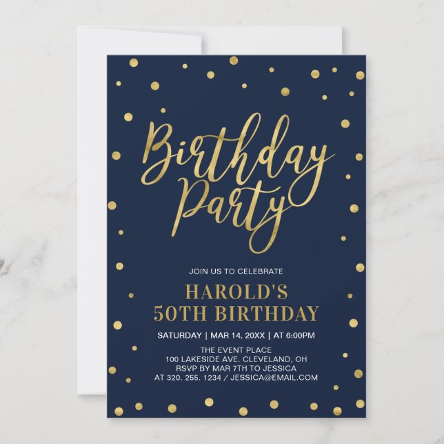 Invitación Fiesta de Adultos 50 Años de Oro Moderno y Marina (Anverso)