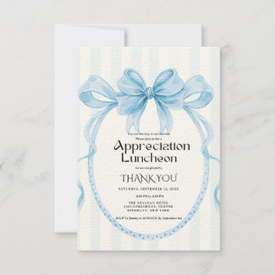 Invitación fiesta de agradecimiento azul boho, fiesta de lazo