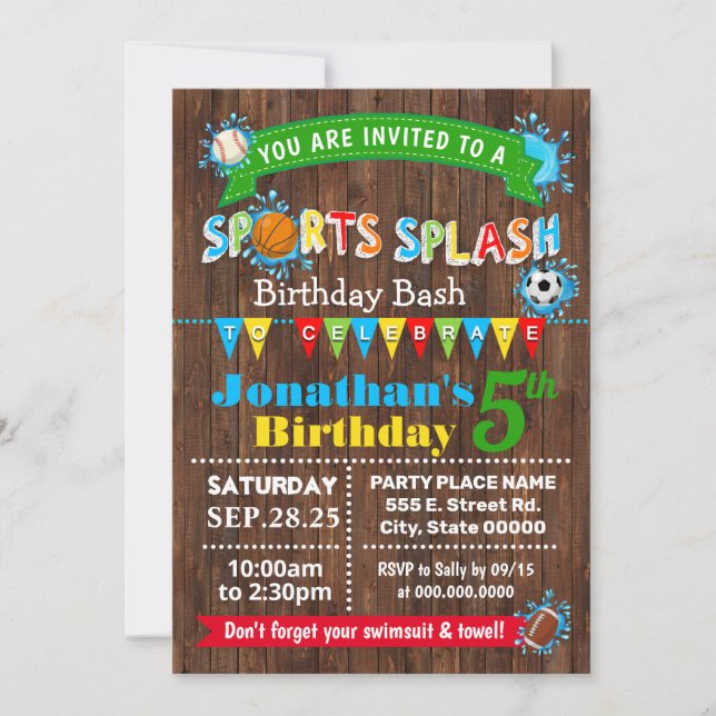 Invitación fiesta de agua de verano, cumpleaños y fiesta depo (Anverso)