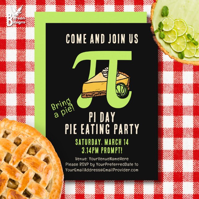 Invitación FIESTA de alimentación de IP DAY (Fun PI DAY PIE EATING PARTY invitation with customizable text. Ideal of math fans and pie lovers.)