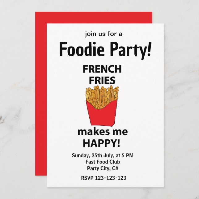 Invitación Fiesta de Alimentos Rápidos Fries de Francia (Anverso / Reverso)