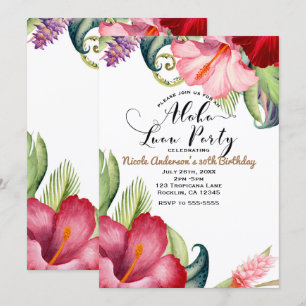 Invitación Fiesta de Aloha Luau, floral tropical botánica