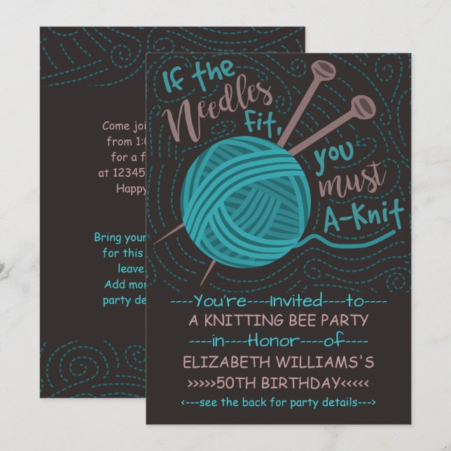 Invitación Fiesta de Alumnos de Knitting | Gracioso Knitting  (Anverso / Reverso)
