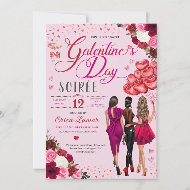Invitación Fiesta de amigos Chicas del Día de Galentine (Anverso)