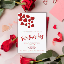 Invitación Fiesta de amigos de Galentine's Day Red Hearts