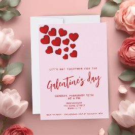 Invitación Fiesta de amigos de Galentine's Day Red Hearts