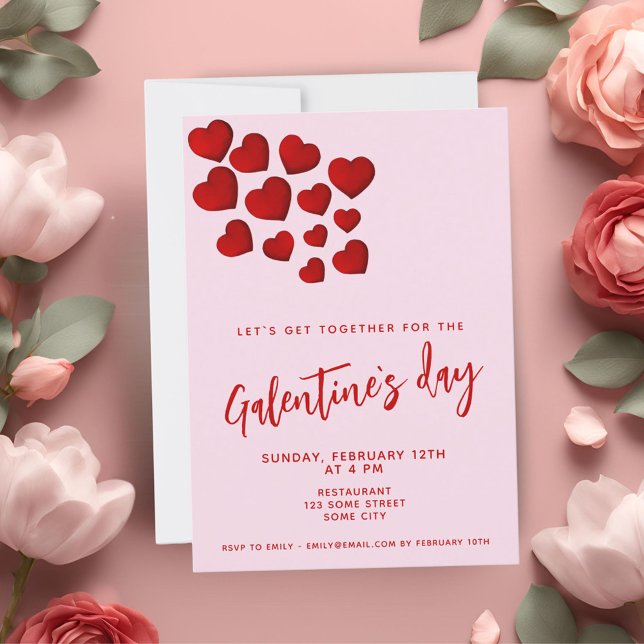 Invitación Fiesta de amigos de Galentine's Day Red Hearts (Subido por el creador)