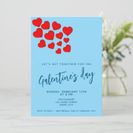 Invitación Fiesta de amigos de Galentine's Day Red Hearts