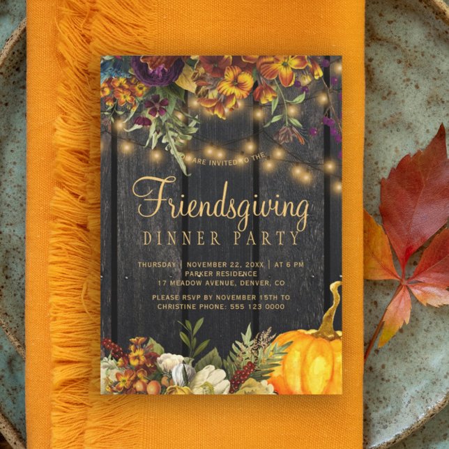 Invitación Fiesta de amigosgiving floral marrón rústico de ma (Subido por el creador)