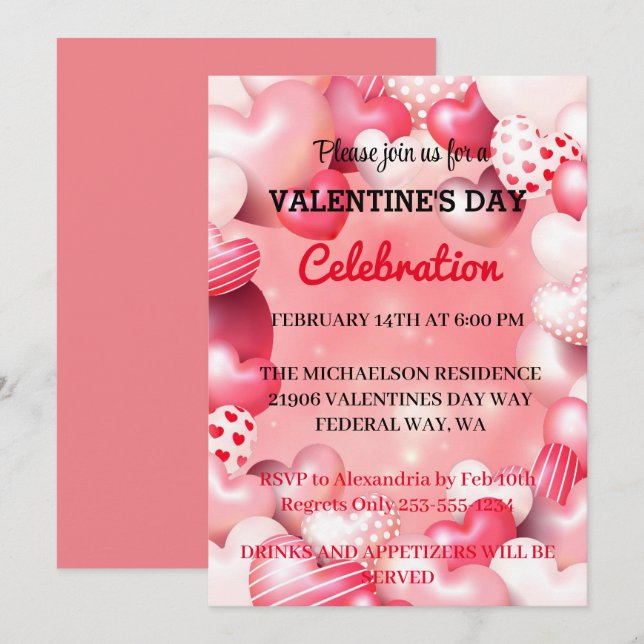 Invitación Fiesta de Amor del Día de San Valentín Romántico d (Anverso / Reverso)