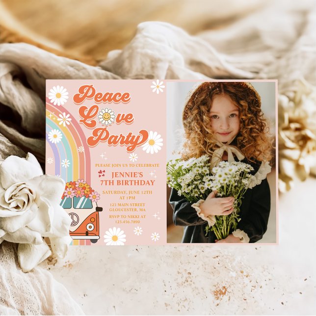 Invitación Fiesta de amor por la paz retro arcoiris 7 cumplea (Subido por el creador)