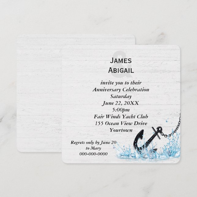 Invitación Fiesta De Anclaje Náutico En Aniversario Del Agua (Anverso / Reverso)