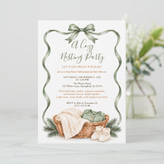 Invitación Fiesta de Anidación de Bebé con Lazo Verde Menta d