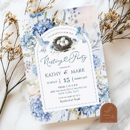 Invitación Fiesta de Anidación de Pájaros Hortensia Azul