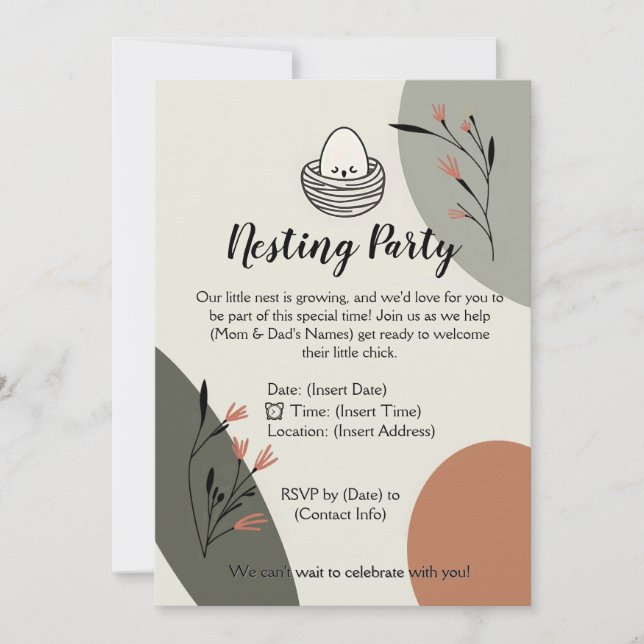 Invitación Fiesta de anidación moderna para futuros padres (Anverso)