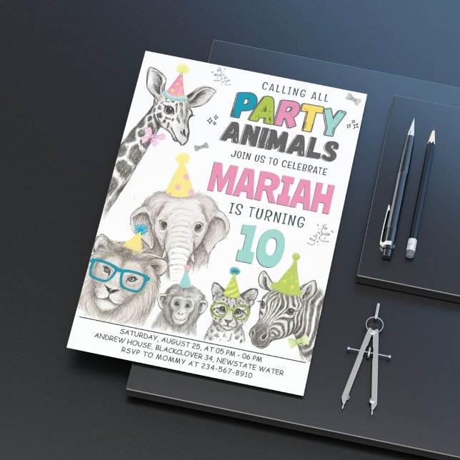Invitación Fiesta de animales | Cumpleaños de animales salvaj (Zazzle Animals Party  _ Wild Animal Birthday  Invitation (Front (Vertical)))