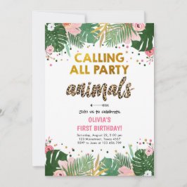 Invitación Fiesta de animales cumpleaños invitan a Chica de l