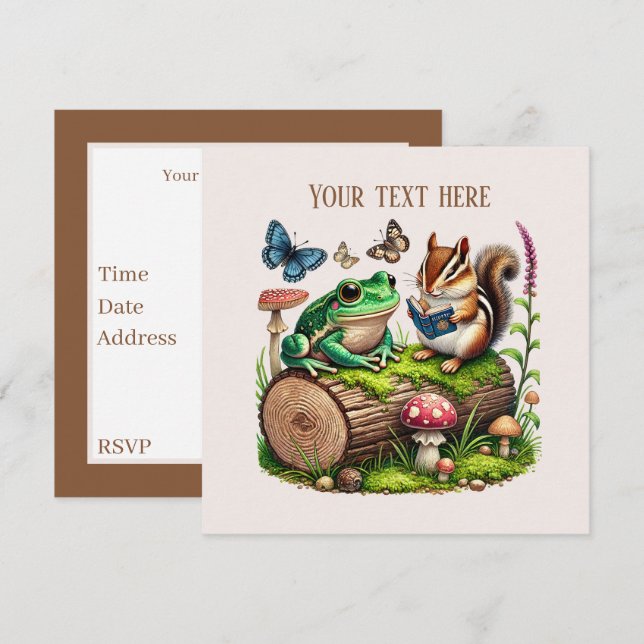 Invitación Fiesta de animales de bosque (Anverso / Reverso)