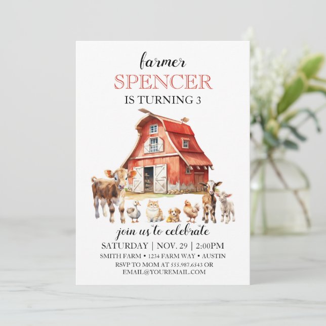 Invitación Fiesta de animales de granja de cumpleaños (Anverso de pie)
