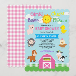 Invitación Fiesta de Animales de Granja Rosa de Girly Barnyar