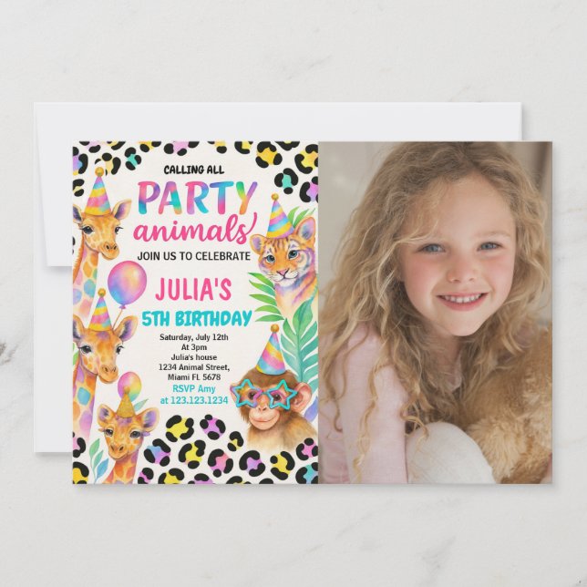 Invitación Fiesta de animales de la jungla para niños (Anverso)