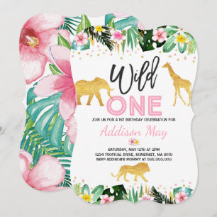 Invitación Fiesta de Animales de la Jungla salvajes de un cum