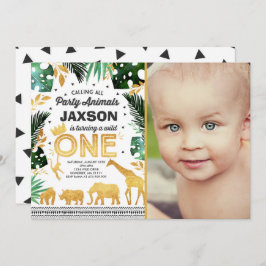 Invitación Fiesta de Animales de la Jungla salvajes de un cum